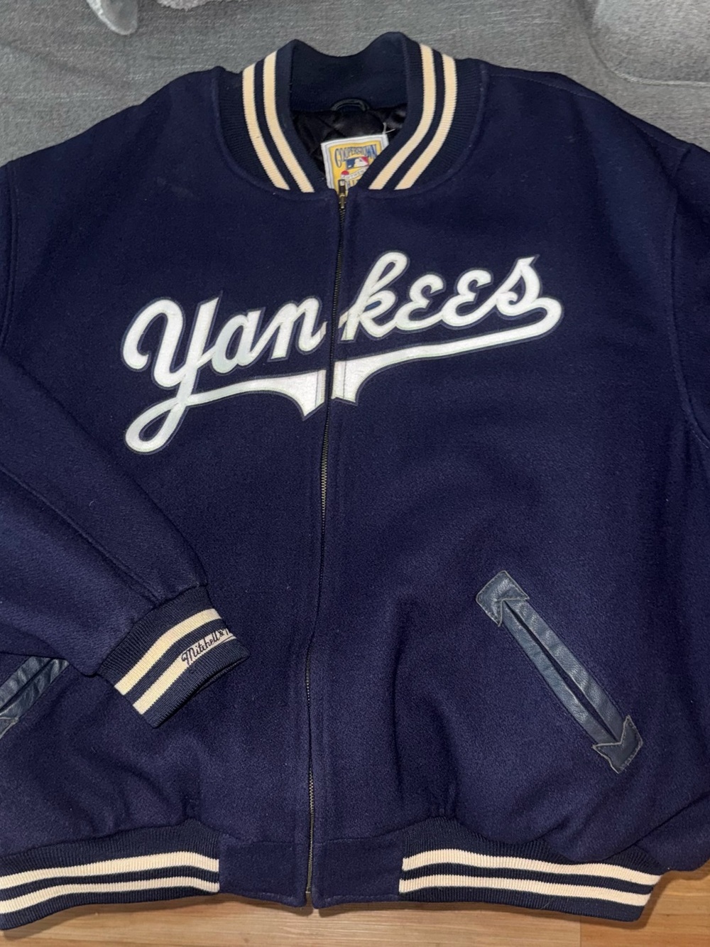 Mitchell & Ness Navy and Cream Yankees Varsity Jacket